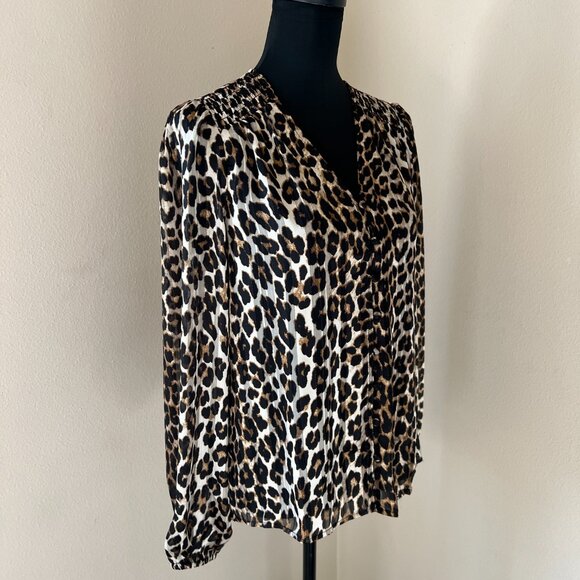 Haver London - Animal Print V-Neck Long Sleeve Blouse - Small - Black Tan Gold - Picture 2 of 10